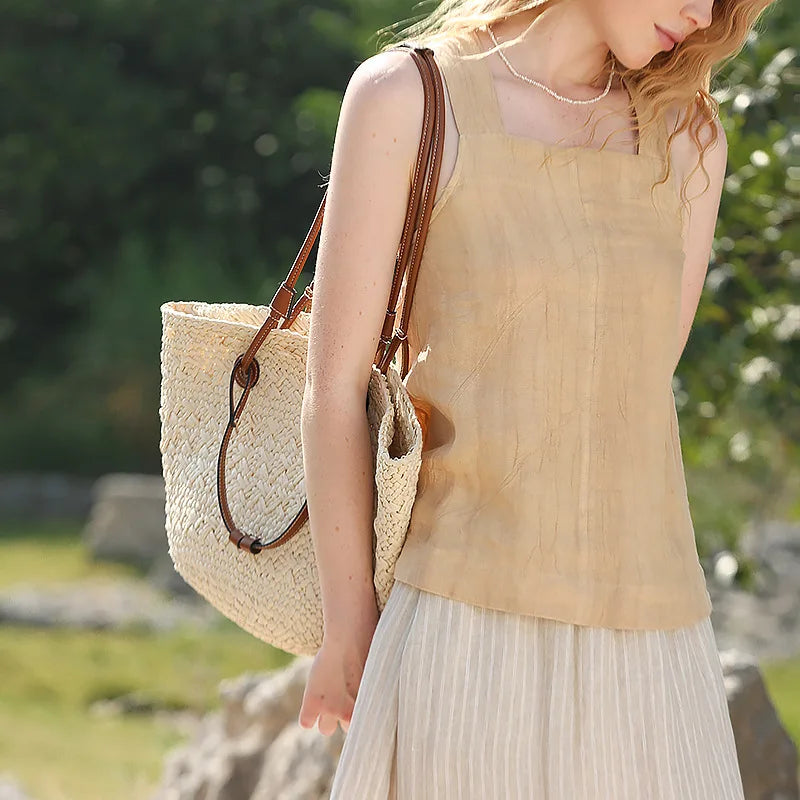 APRICOT LINEN CROSS-BACK TANK