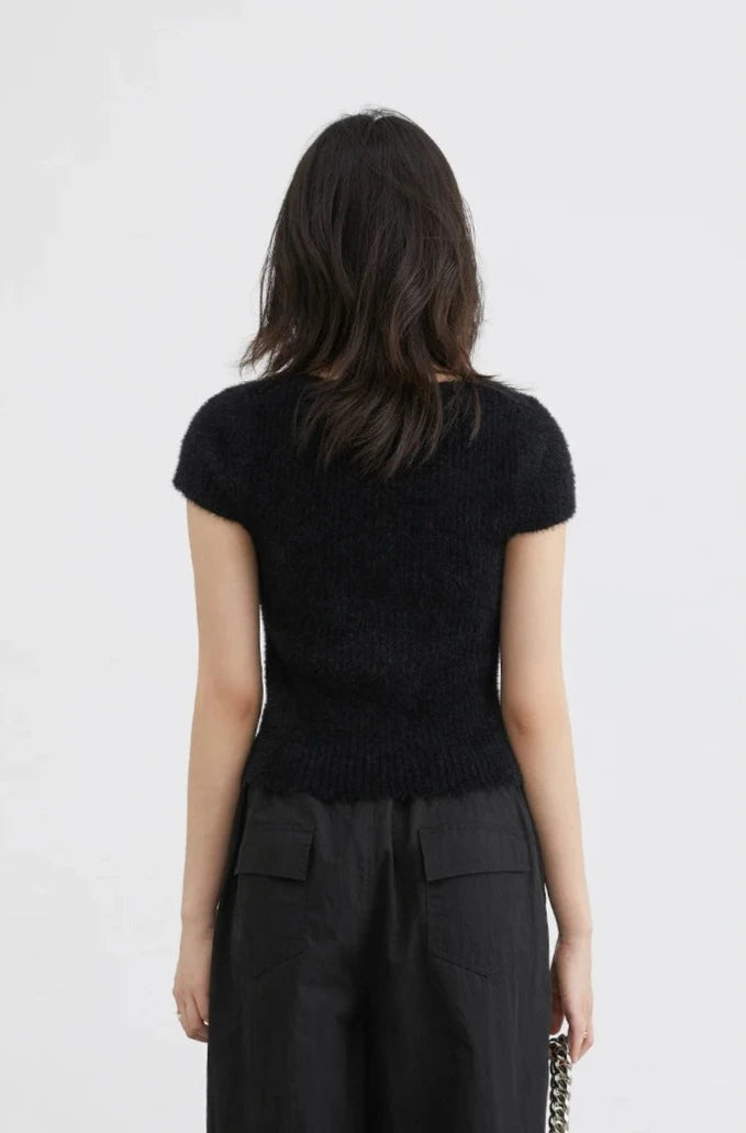 BLACK SQUARE NECK KNIT CARDIGAN mfoya