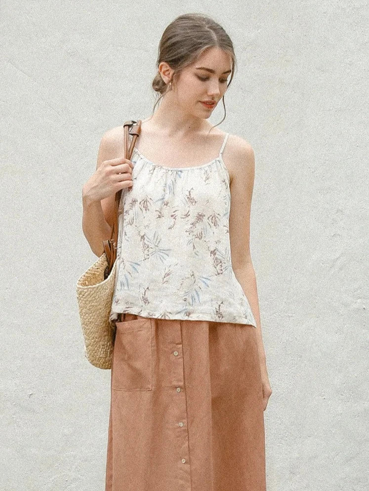 FLORAL PRINT LINEN TANK TOP mfoya