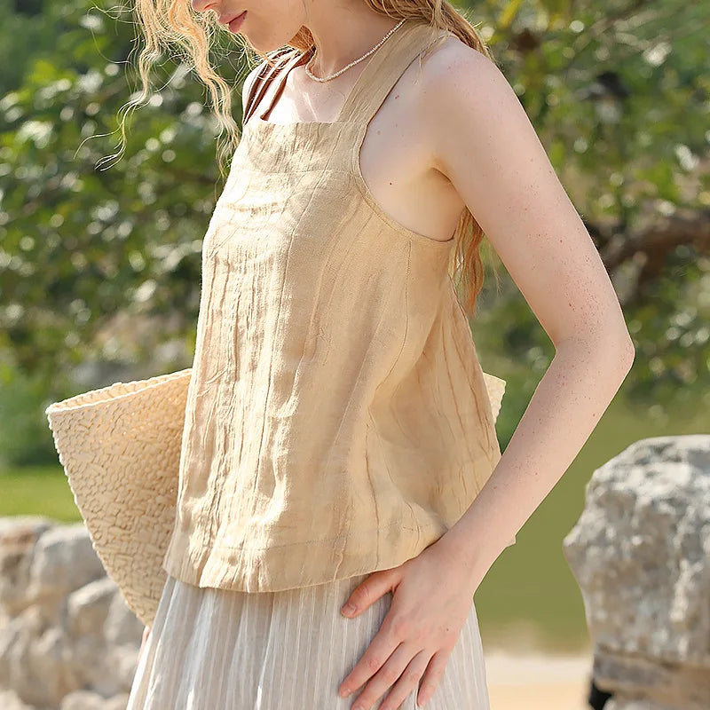 APRICOT LINEN CROSS-BACK TANK mfoya