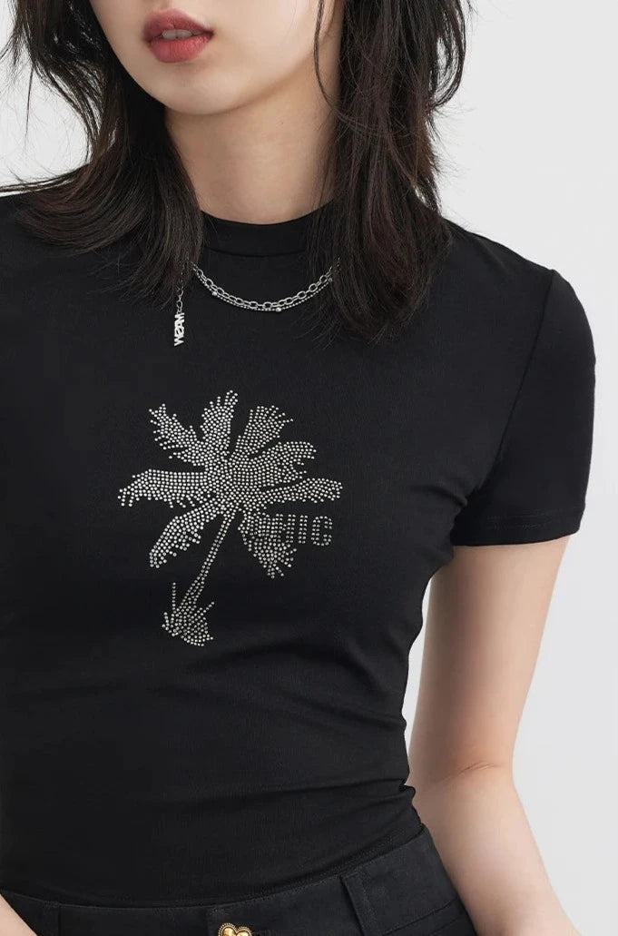 BLACK DIAMOND DECO FLORAL CROP TEE mfoya