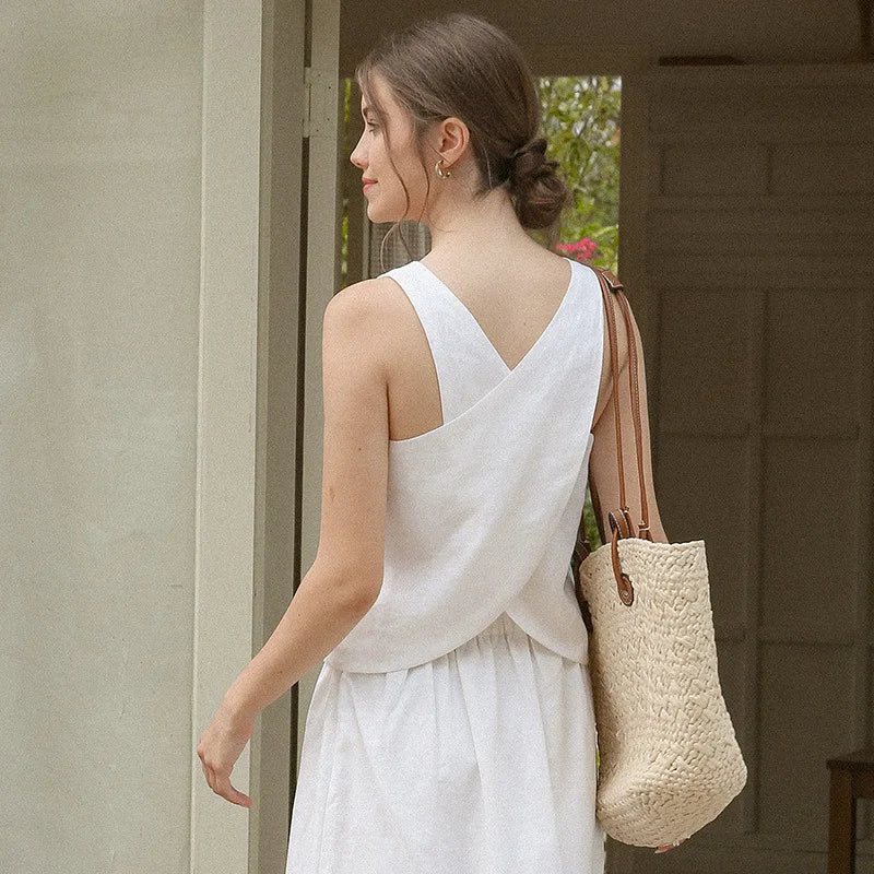 CROSS-BACK LINEN TANK TOP mfoya