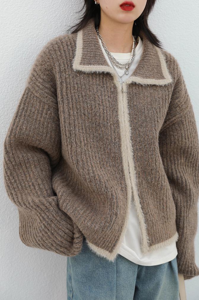 LOOSE CASUAL LAPEL KNITTED CARDIGAN mfoya