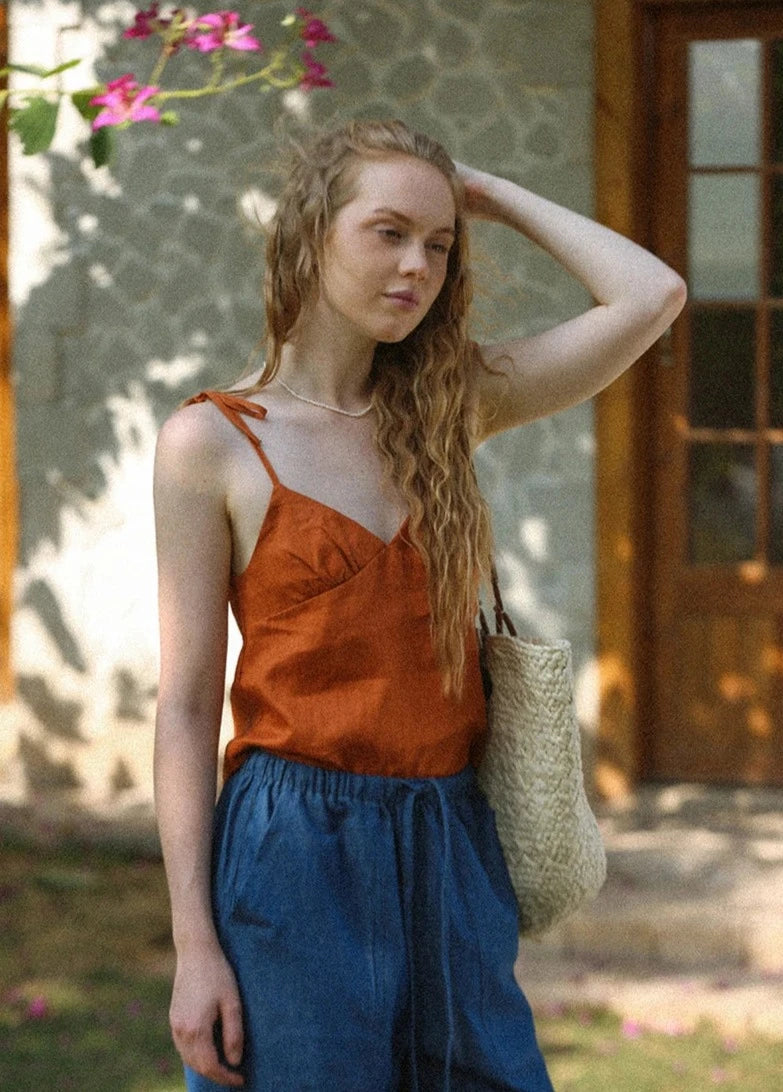 LINEN LACE-UP TANK TOP mfoya