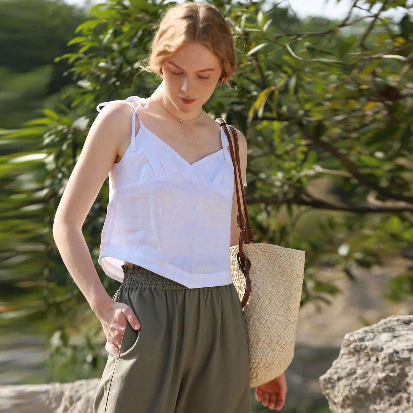 LINEN LACE-UP TANK TOP mfoya