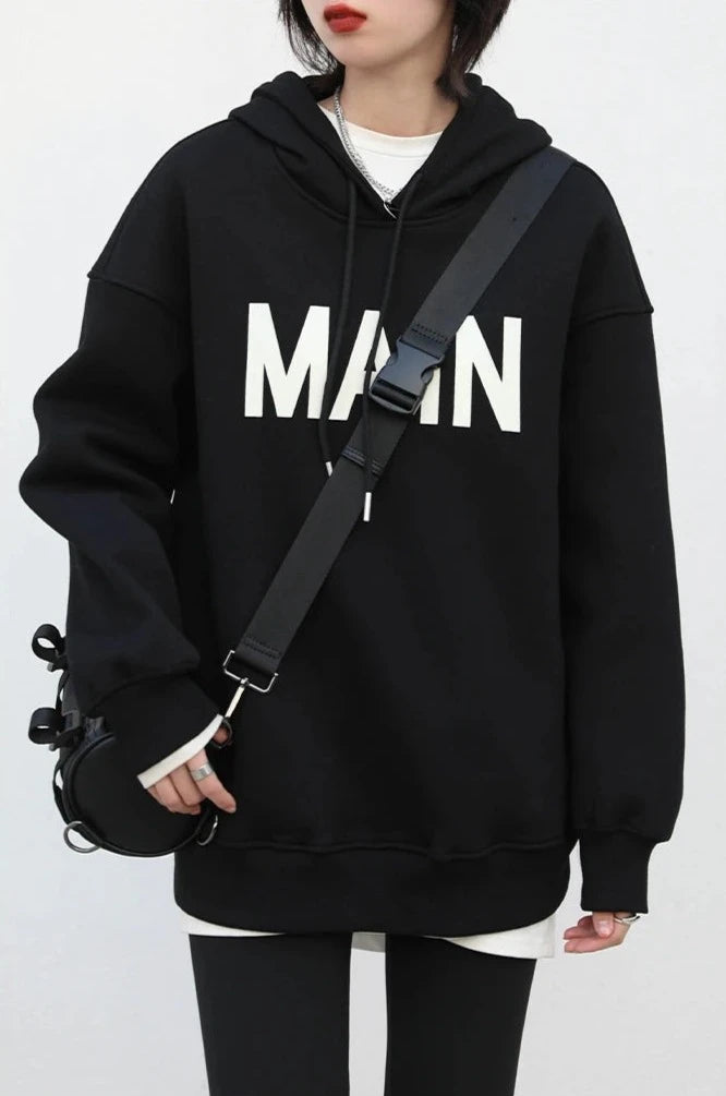 BLACK PLUSH HOODIE OUTERWEAR mfoya