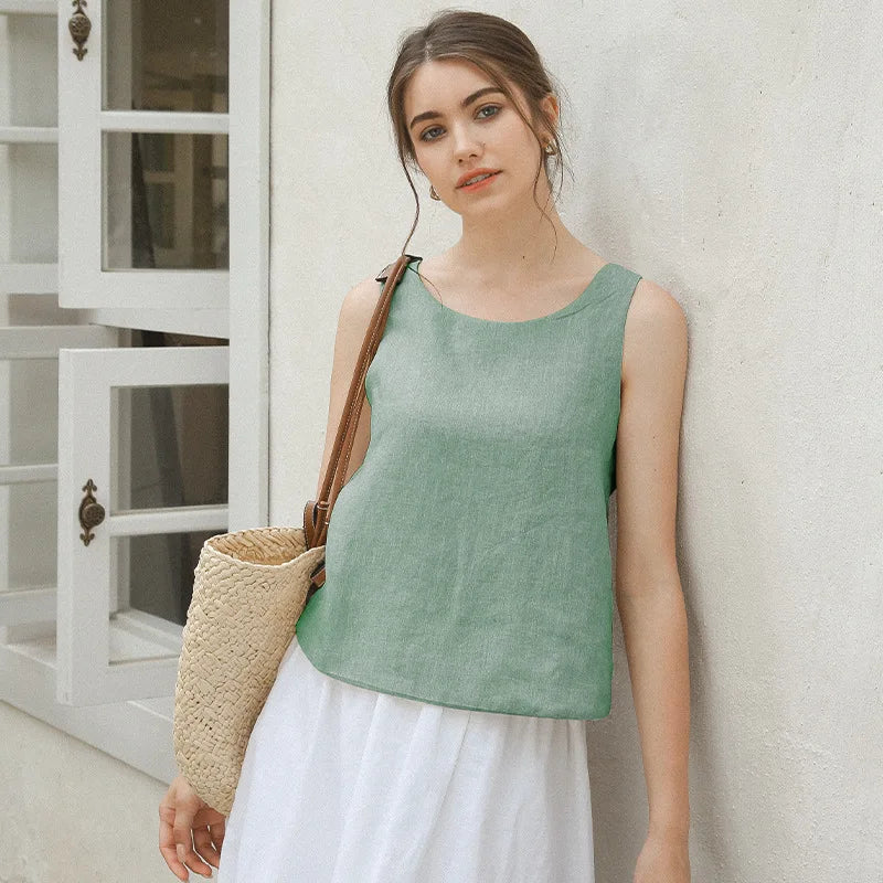 CROSS-BACK LINEN TANK TOP mfoya