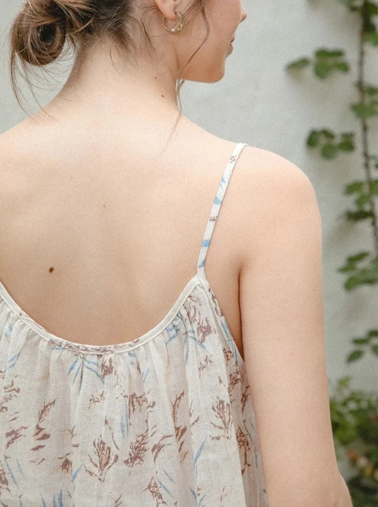 FLORAL PRINT LINEN TANK TOP mfoya