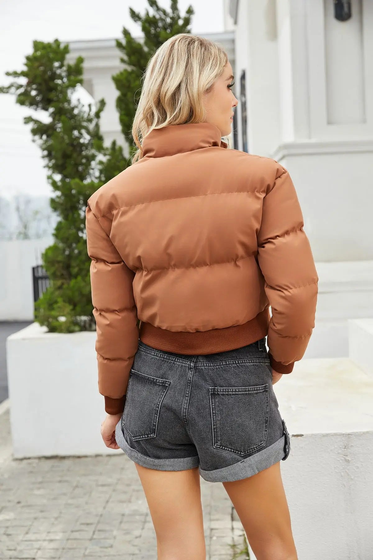 LIGHT BROWN SHORT COTTON PADDED JACKET