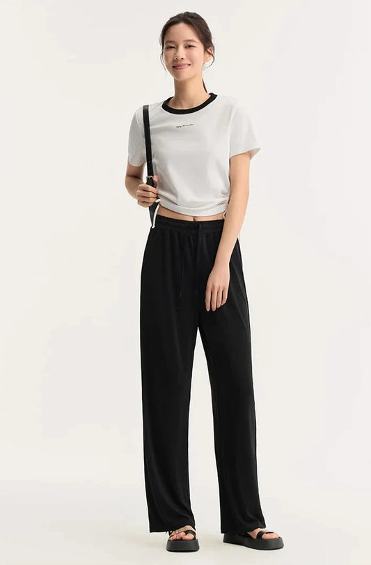 BLACK COMFORT FLEX WIDE-LEGGED TROUSERS mfoya