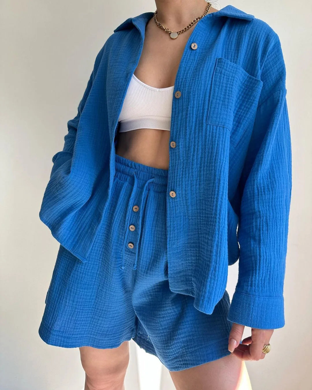 BLUE COTTON GAUZE CASUAL SET mfoya