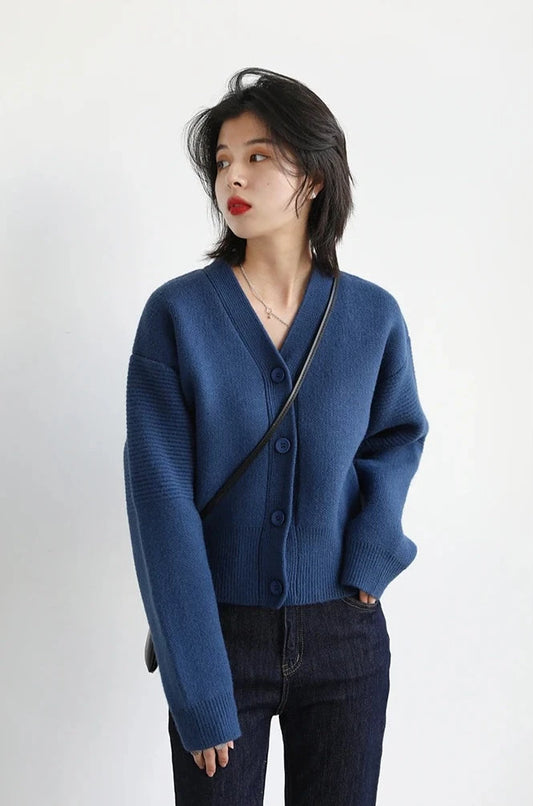 COZY V-CALLAR KNIT CARDIGAN mfoya