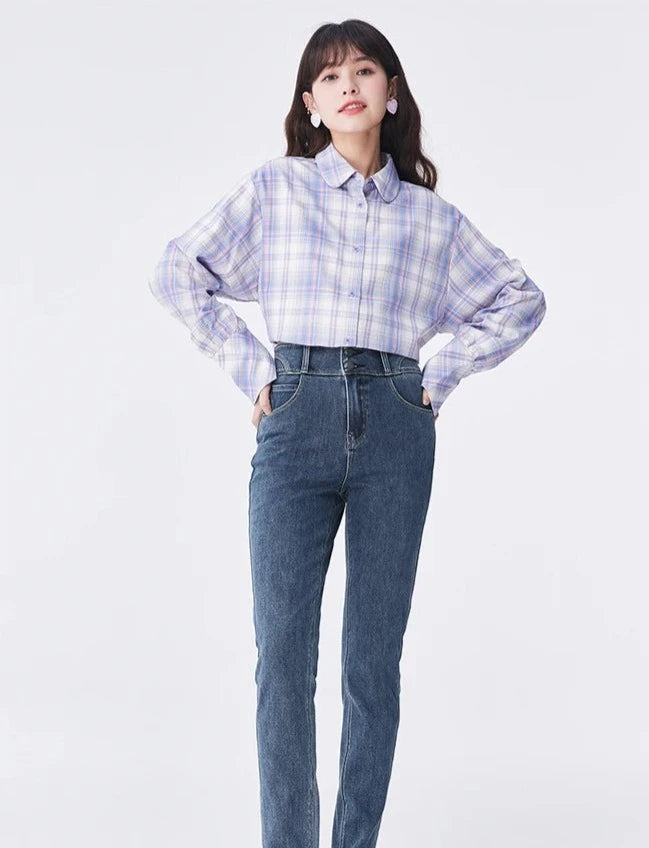 DARK BLUE VERSATILE HIGH-WAISTED SLIM JEANS mfoya