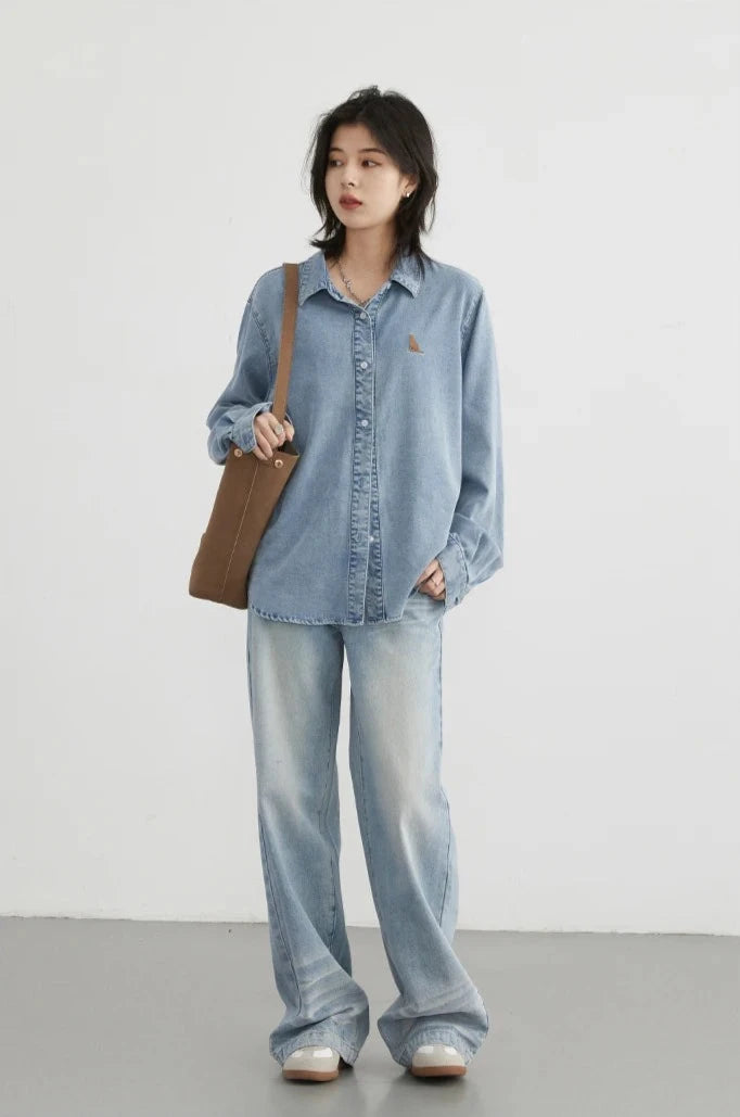 EMBROIDERED DENIM CASUAL SHIRT mfoya