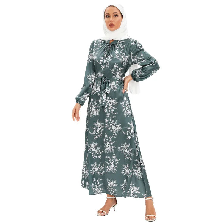 GREEN SATIN HIJAB DRESS mfoya