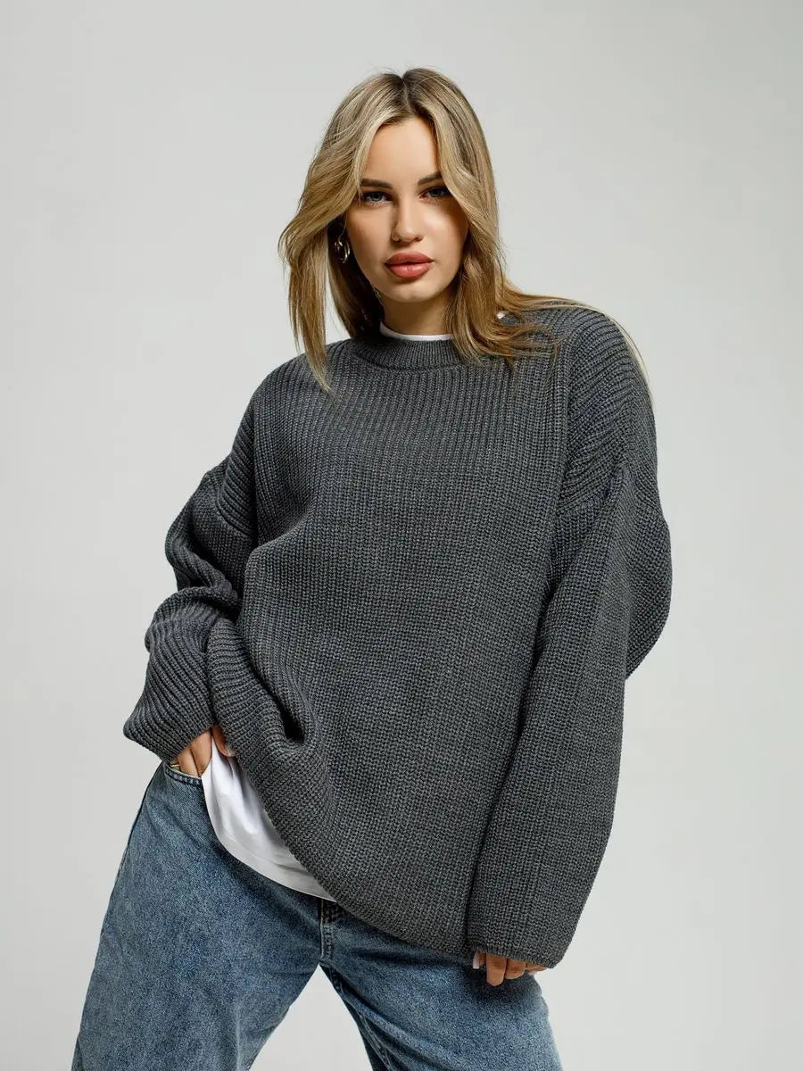 Round Neck Loose Casual Knitted Sweater mfoya