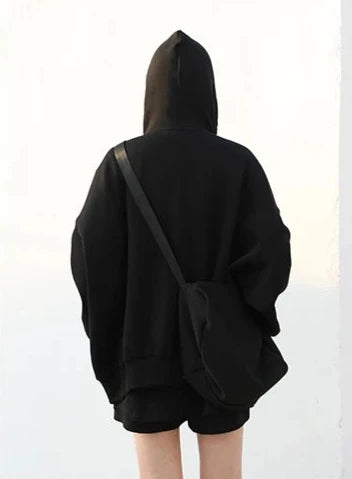 BLACK CASUAL SPORTY ZIP-UP HOODIE mfoya