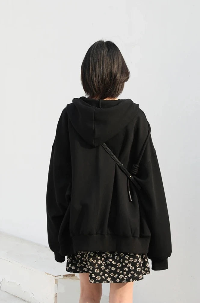 BLACK CASUAL SPORTY ZIP-UP HOODIE mfoya