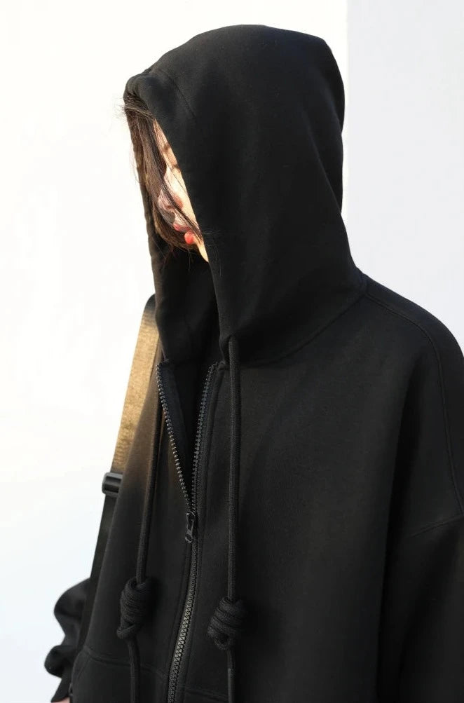 BLACK CASUAL SPORTY ZIP-UP HOODIE mfoya