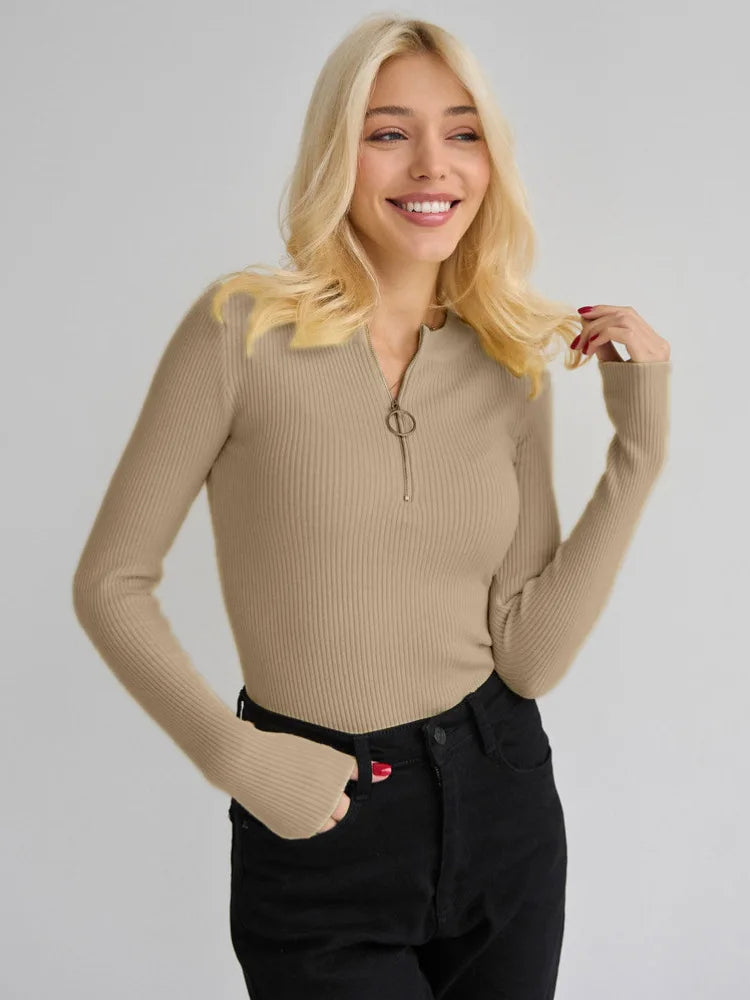 KHAKI SIPPER DETAIL SLIM PULLOVER mfoya