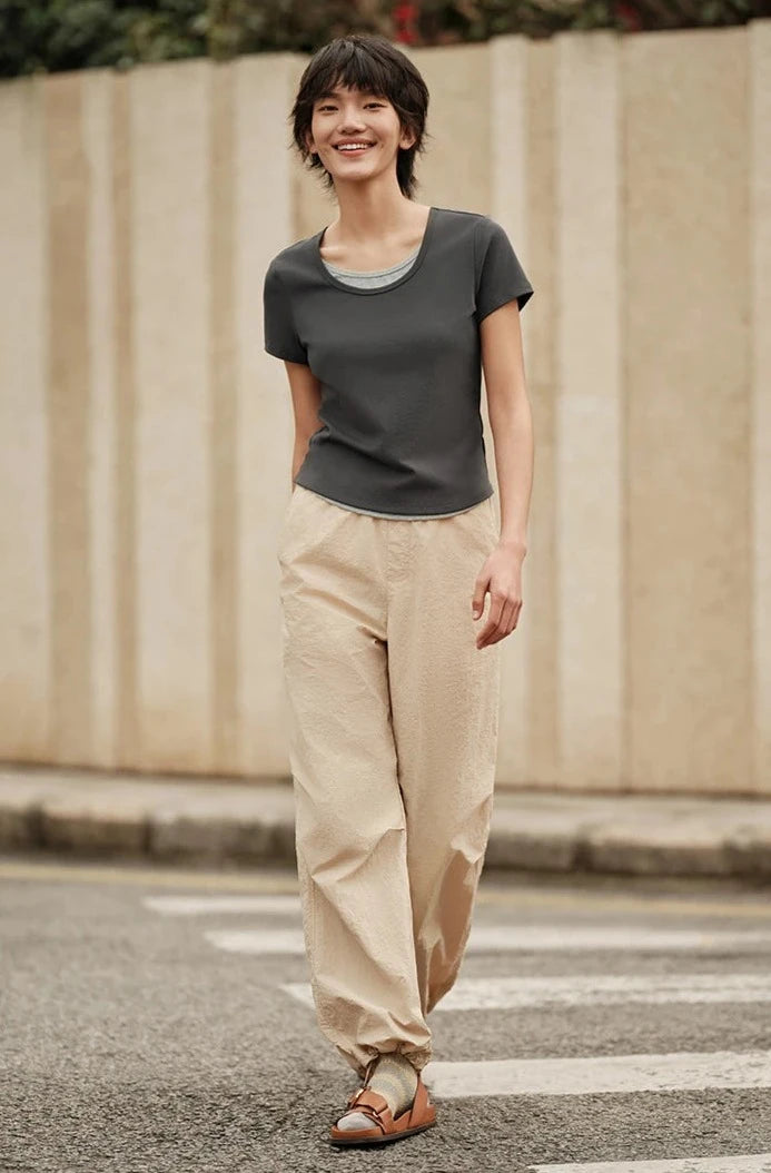 KHAKI TEXTURE CARGO WIDE-LEG PANTS mfoya