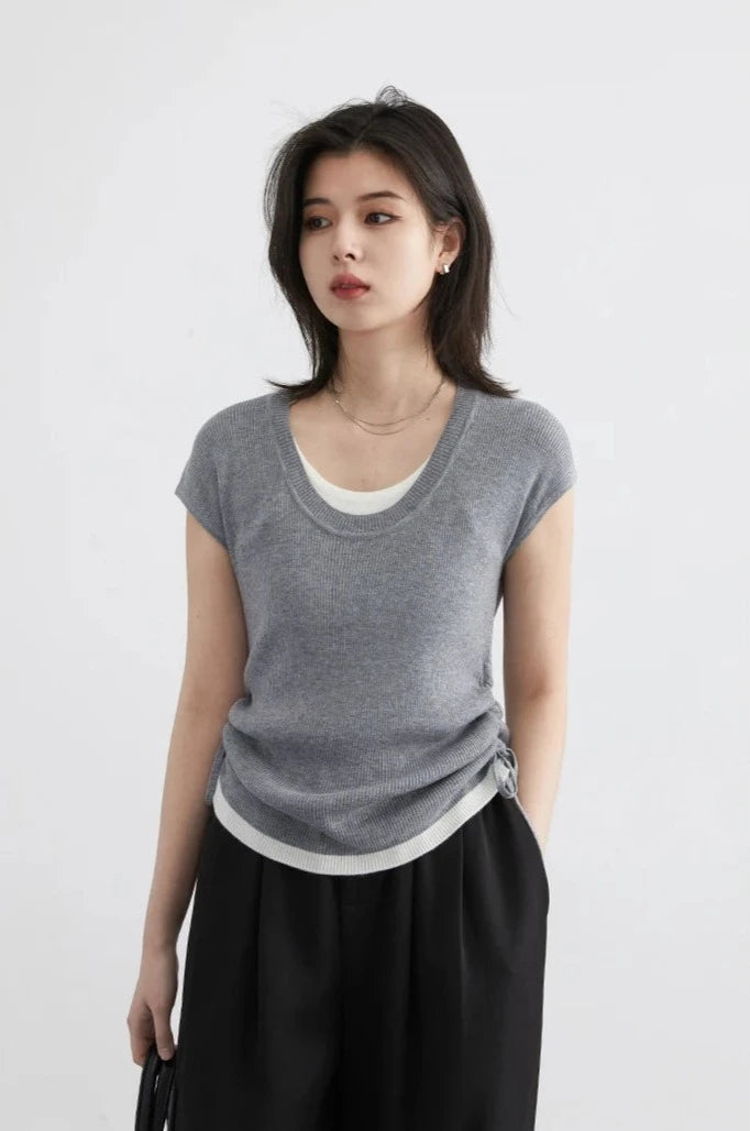 KNITTED PLEATED CASUAL TEE mfoya