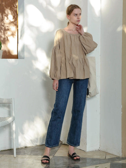 LANTERN SLEEVE LINEN BLOUSE