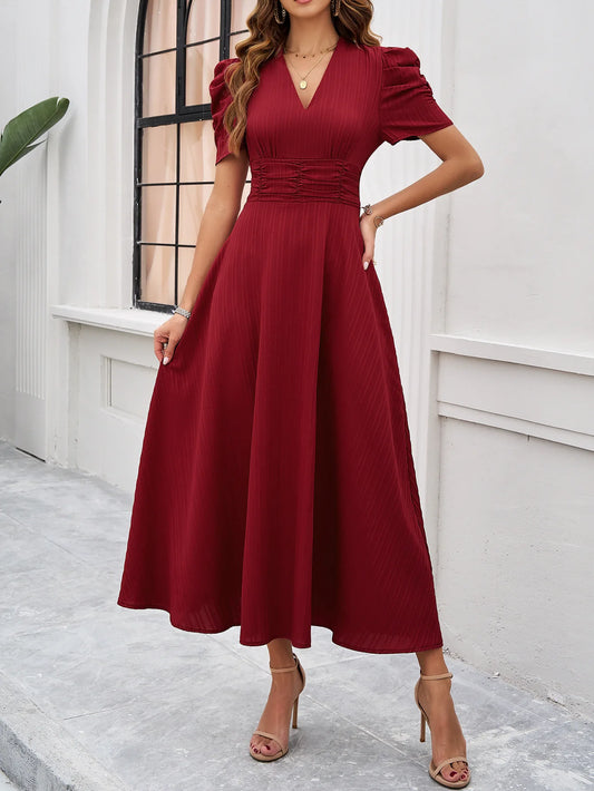 RED ELEGANT V-NECK PRINCESS DRESS mfoya