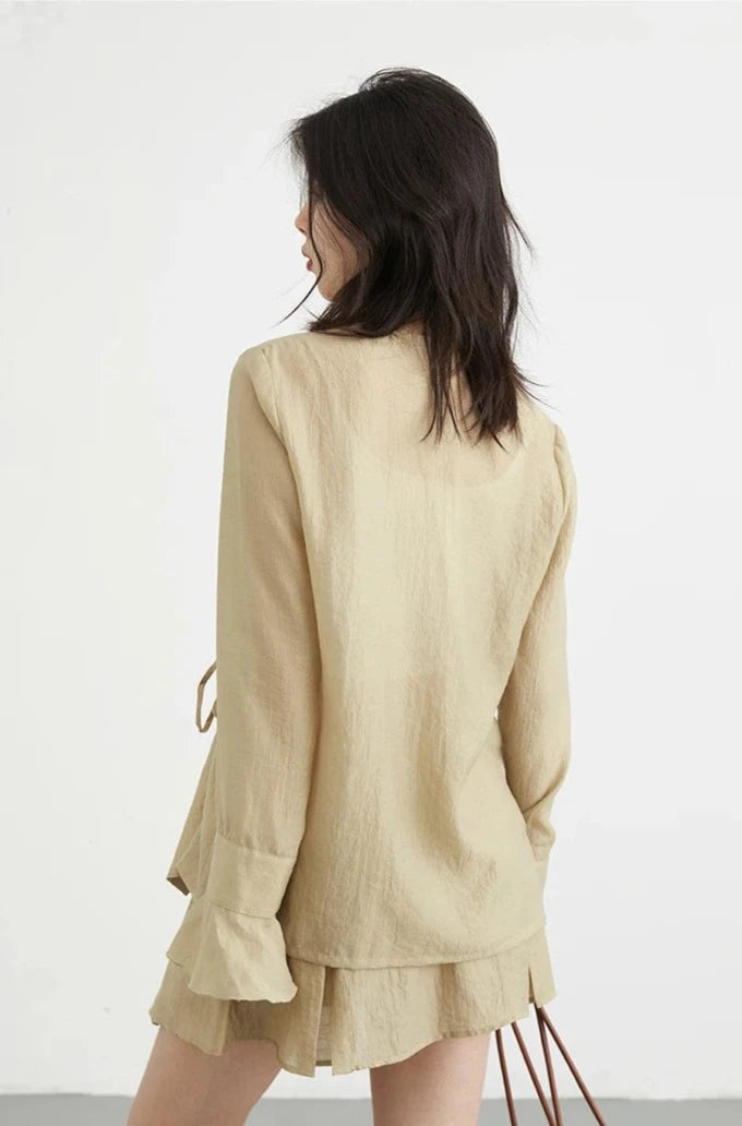 KHAKI THIN DRAWSTRING SHIRT mfoya