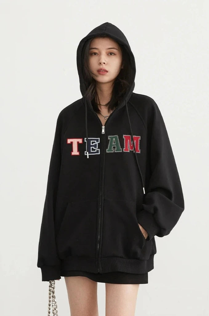 COLORFUL LETTER PRINT ZIP-UP HOODIE mfoya