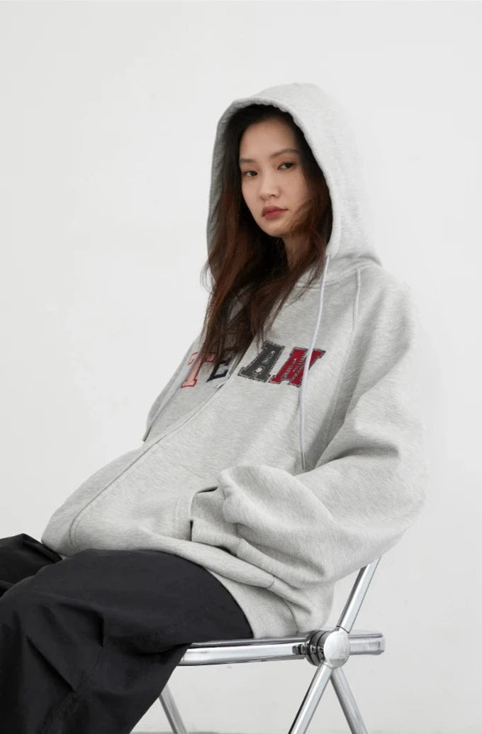 COLORFUL LETTER PRINT ZIP-UP HOODIE mfoya