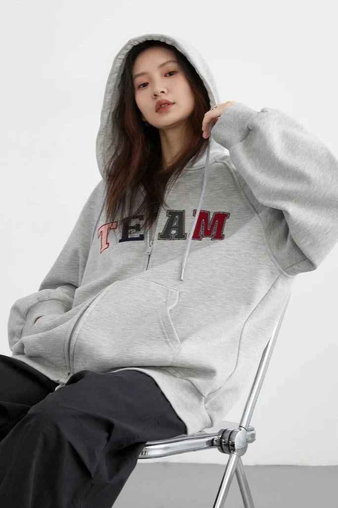 COLORFUL LETTER PRINT ZIP-UP HOODIE mfoya