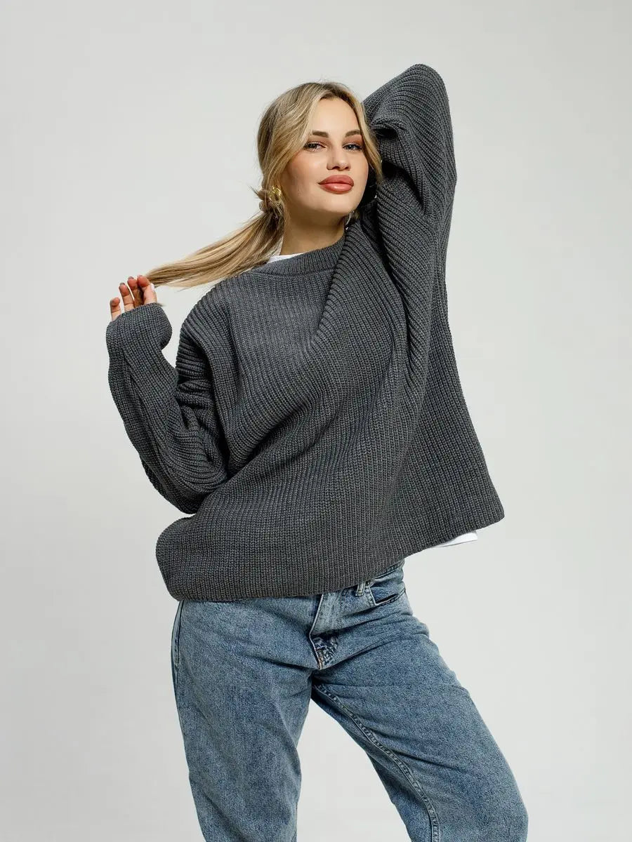 Round Neck Loose Casual Knitted Sweater mfoya