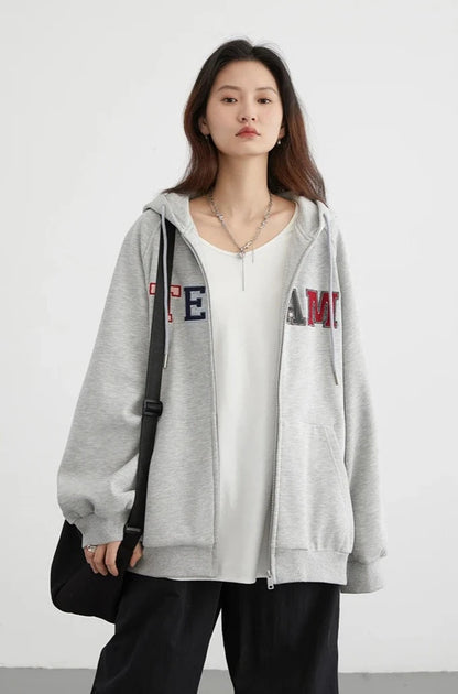 COLORFUL LETTER PRINT ZIP-UP HOODIE