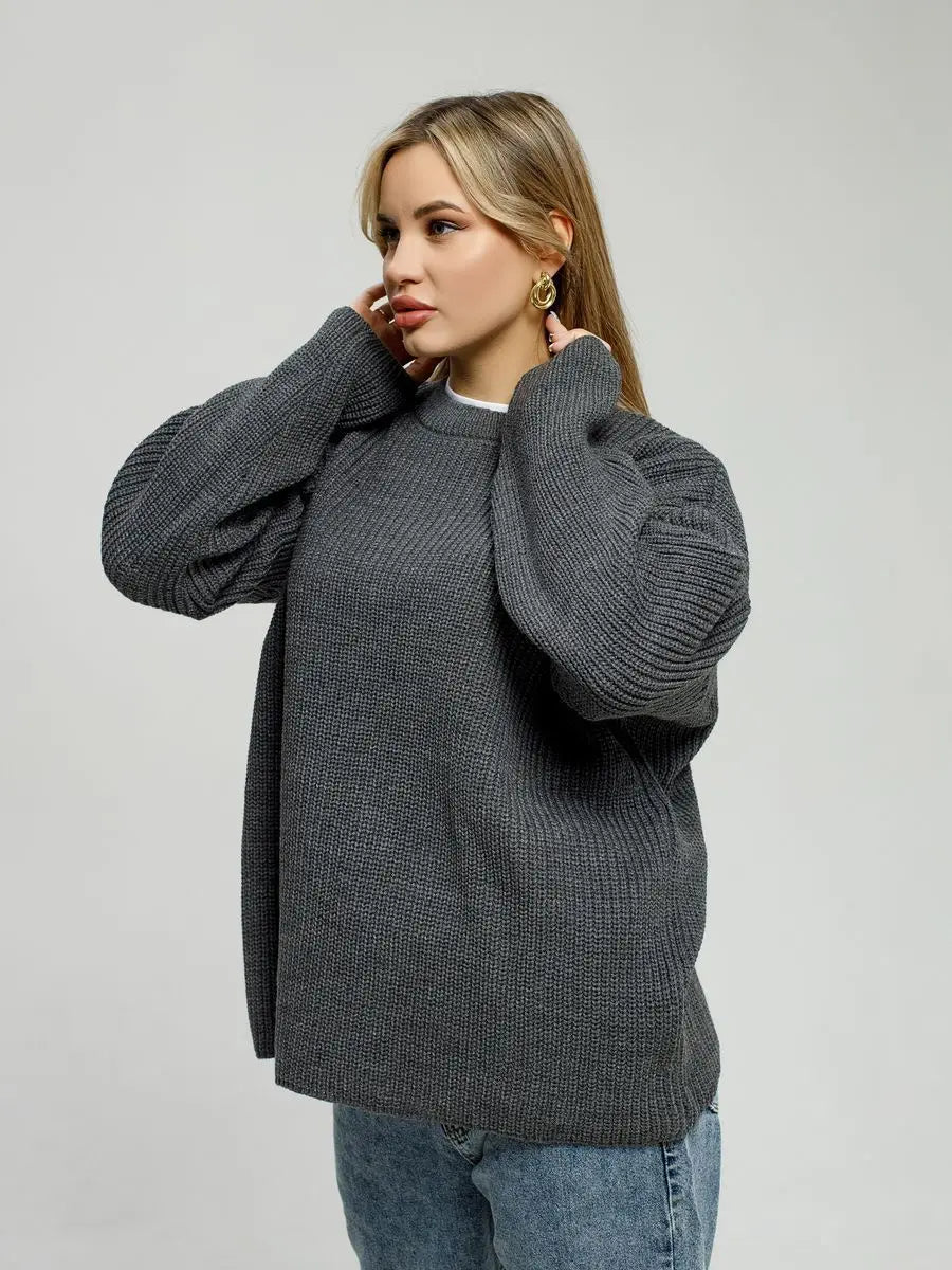 Round Neck Loose Casual Knitted Sweater mfoya