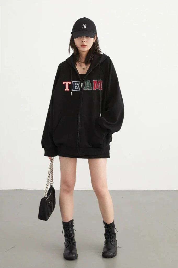 COLORFUL LETTER PRINT ZIP-UP HOODIE mfoya