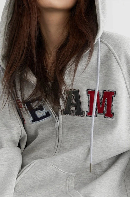 COLORFUL LETTER PRINT ZIP-UP HOODIE