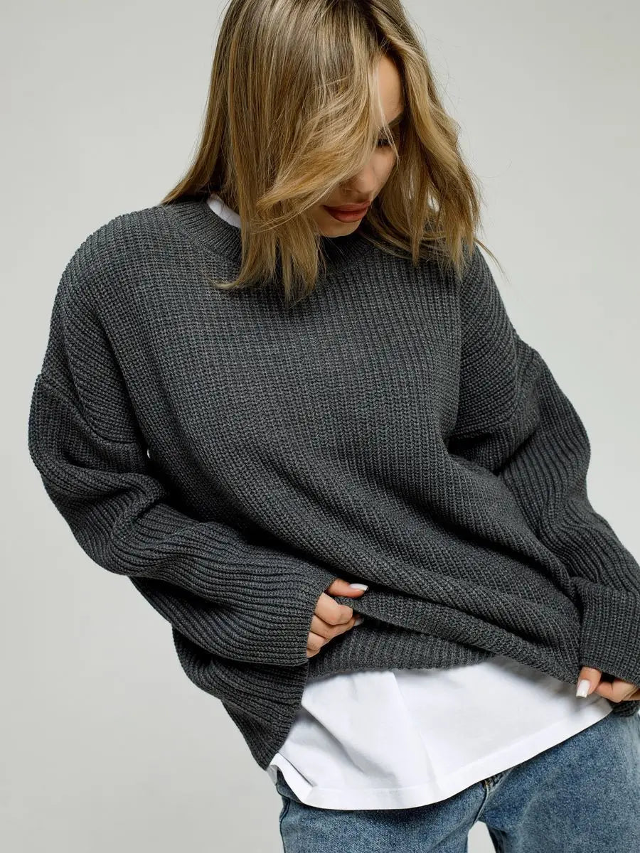 Round Neck Loose Casual Knitted Sweater mfoya