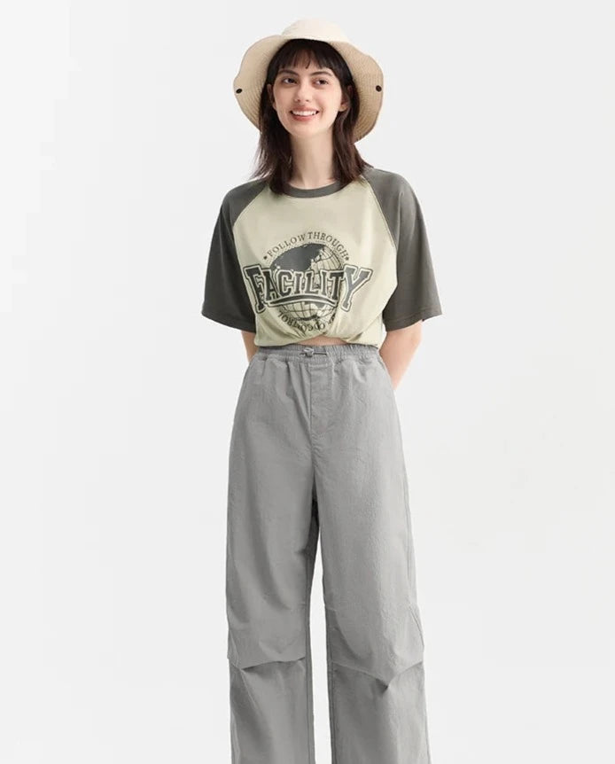 GRAY TEXTURE CARGO WIDE-LEG PANTS mfoya