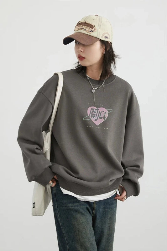 GRAY PLUSH FOX FLEECE SWEATSHIRT mfoya