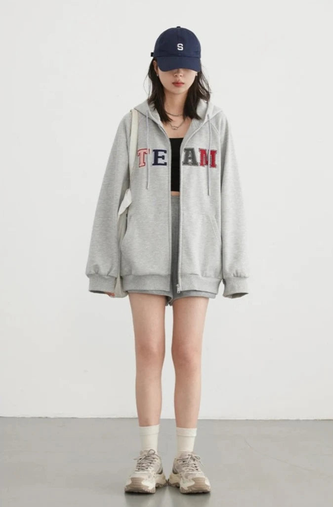 COLORFUL LETTER PRINT ZIP-UP HOODIE mfoya