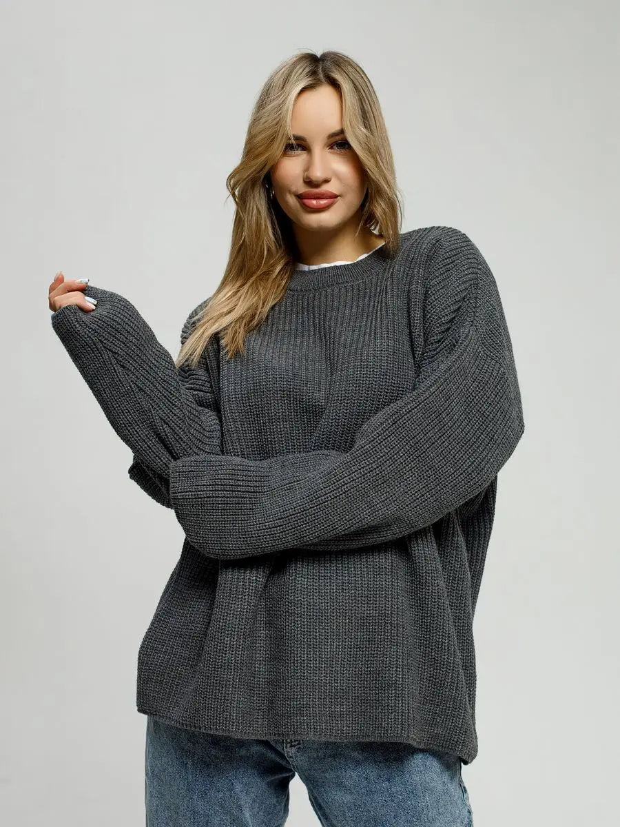 Round Neck Loose Casual Knitted Sweater mfoya