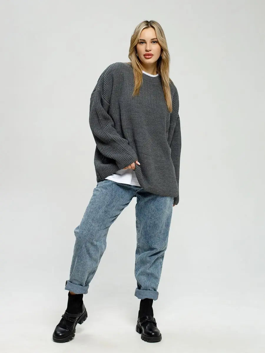 Round Neck Loose Casual Knitted Sweater mfoya