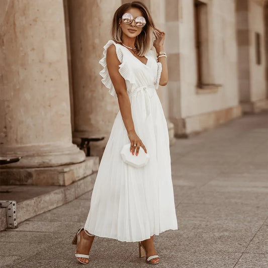 WHITE OFF-SHOULDER CHIFFON BEACH DRESS mfoya