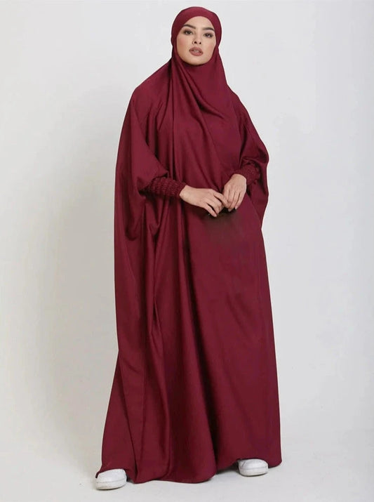 WINE RED HOODED ISDAL ABAYA mfoya