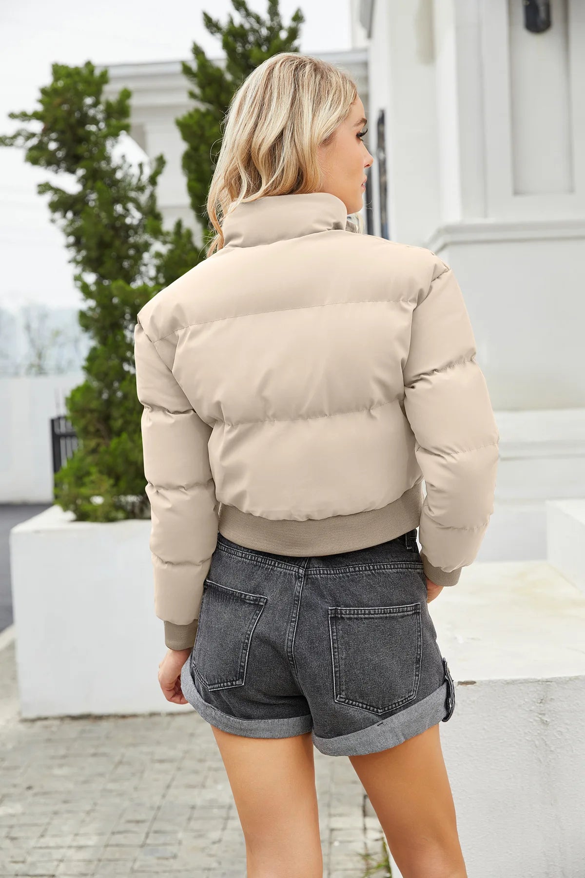 KHAKI SHORT COTTON PADDED JACKET mfoya