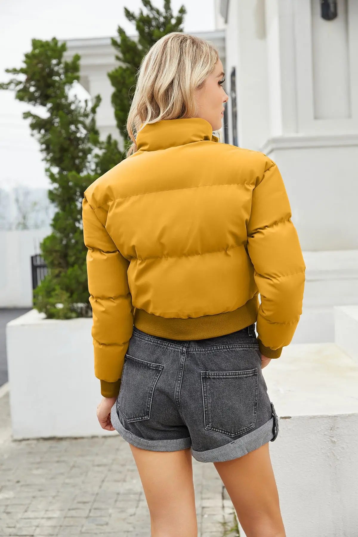 YELLOW SHORT COTTON PADDED JACKET mfoya