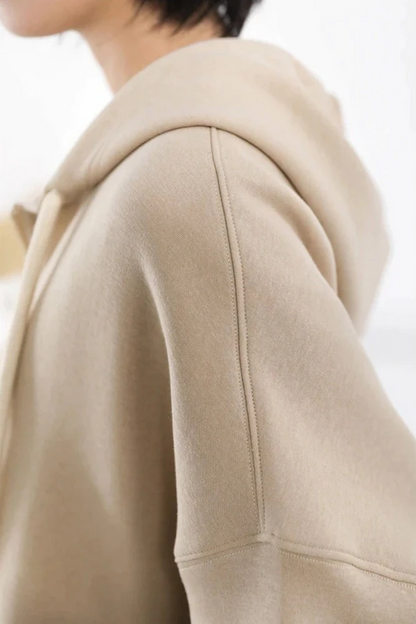 HONEY BEIGE CASUAL SPORTY ZIP-UP HOODIE