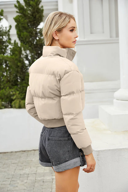 KHAKI SHORT COTTON PADDED JACKET